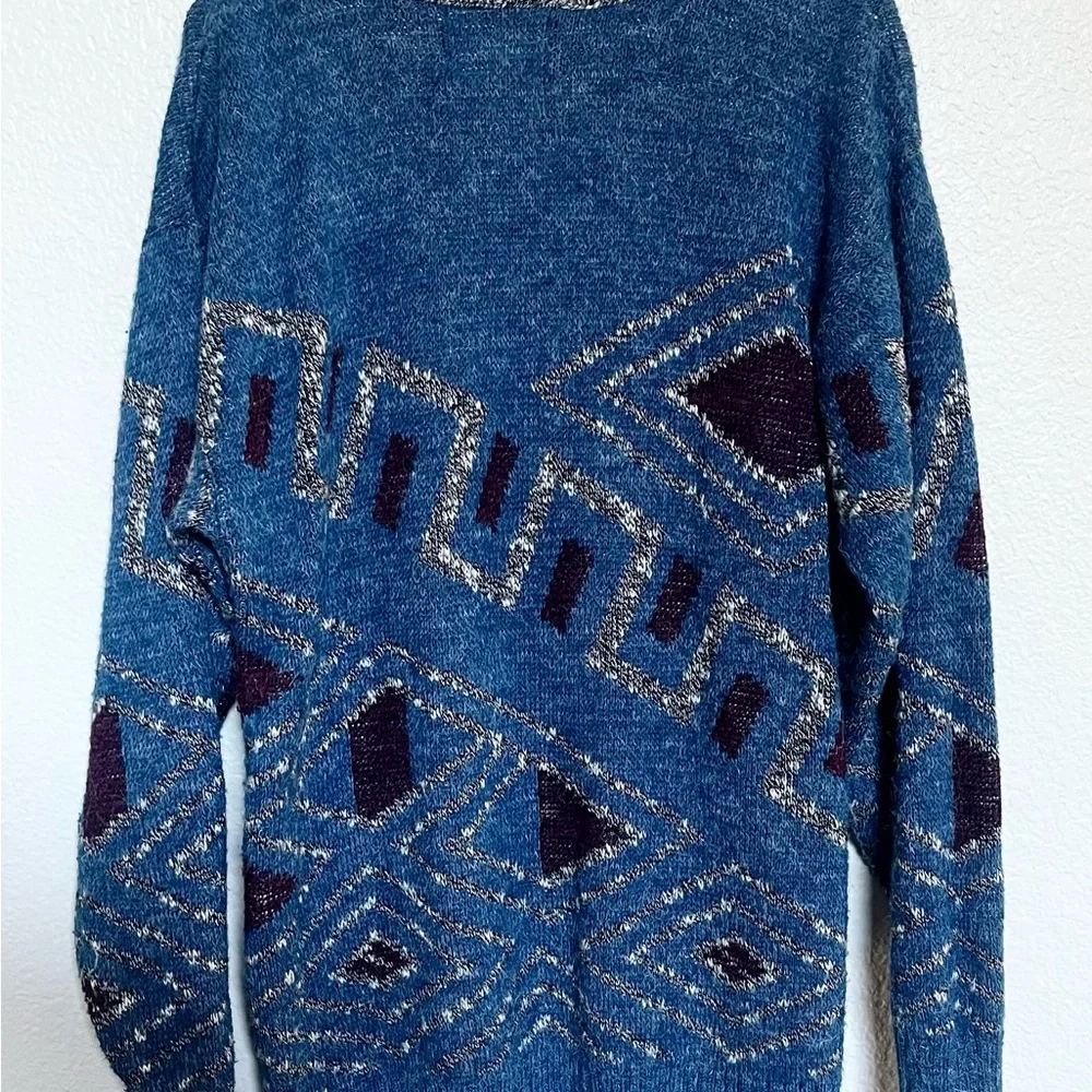 Vintage 1980’s Le Tigre Blue Purple Geometric Jumper Sweater Size Medium USA EUC